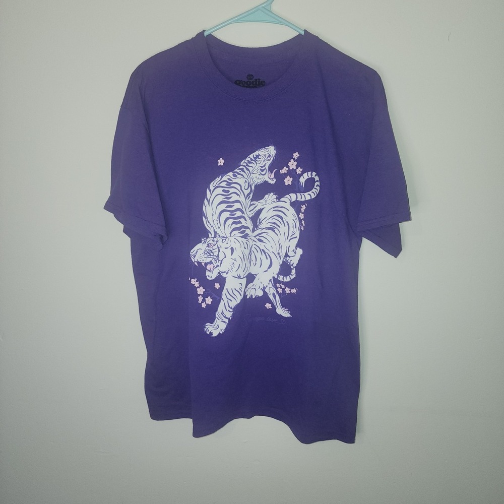 Goodie Two Sleeves Purple Japanese Style Twin Tigers Graphic T-Shirt Size S/M